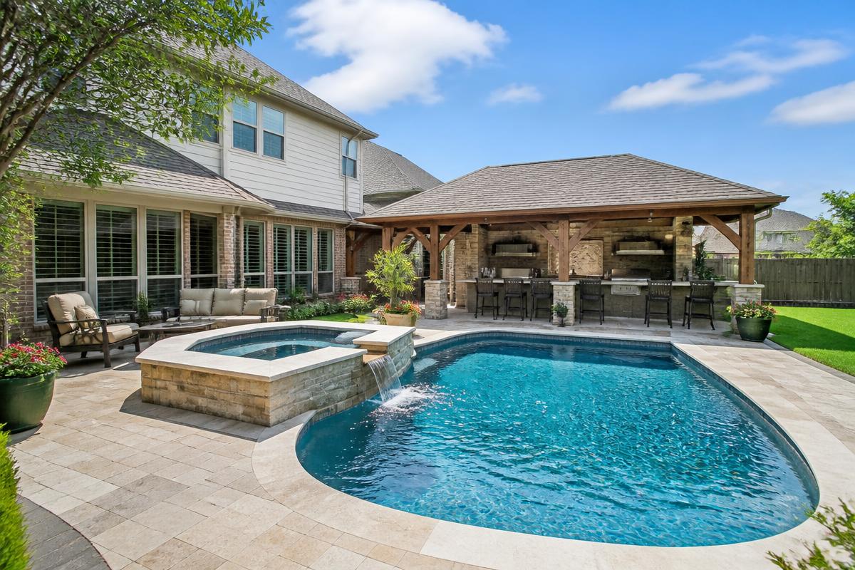 Backyard package with pool, spa, pergola and outdoor kitchen