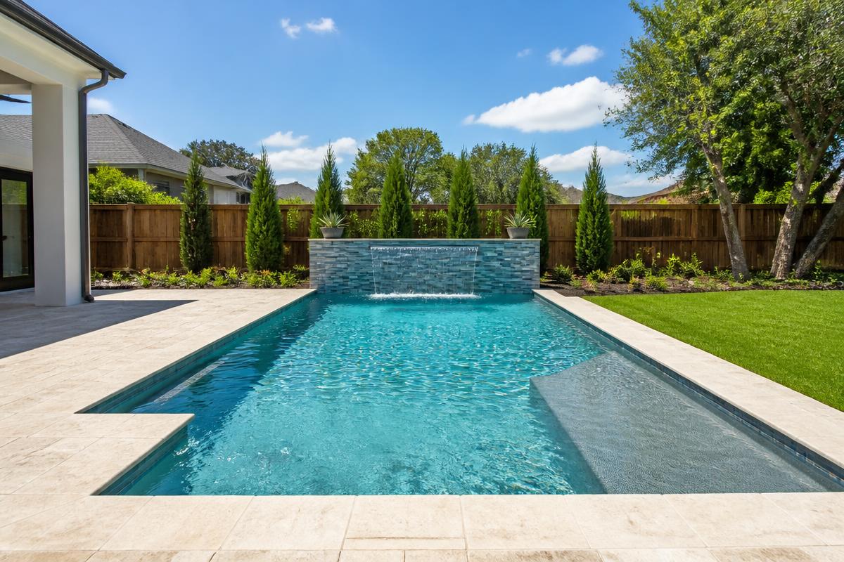 Luxury new custom pool build with spa and stone decking